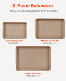 Baking Pan Set 3-Piece Nonstick Carbon Steel Bakeware Set With Silicone Handle