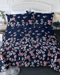 3pc Dark Blue Floral Bedding Comforter Set Including 1 Comforter Set And 2 Pillowcases Suitable For All Seasons