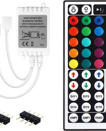 Dual Outputs 44 Keys IR Remote Controller 4 Pin 2 Ports RGB Control Box RGB LED Strip Light Controller with WirelessReceiver for RGB 5050 3528 LED Strip Lights Safe & Versatile for Creative Lighting Projects - Ideal for Home, Office.