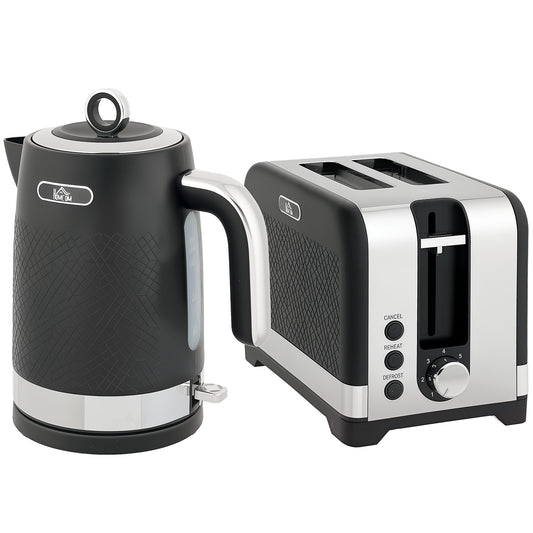 Textured Obsidian Series: 3000W Rapid-Boil Kettle & Wide-Slot Toaster Set