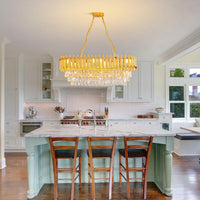 Modern Crystal Chandeliers for Dining Room 8-Light Rectangular Gold Crystal Chandelier Living Room Oval Contemporary Pendant Light Fixture for Kitchen Island Bar Restaurant L32
