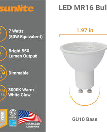 Sunlite LED GU10 Reflector Spotlight Bulb -  Watts - 3000K