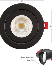 4" Gimbal Black - 90 Degree - Round - 9W - 3CCT - BTY