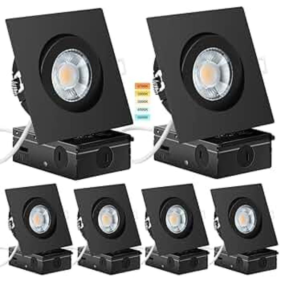 Transform Your Space with the Premium 4.5 Inch Black Gimbal Regressed Square 14w LED Downlight: Adjustable 5CCT Lighting, High Brightness, and Smooth Dimmable Control