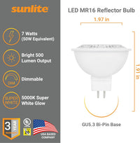 Sunlite LED MR16 Reflector Spotlight Bulb - 6 Watts - 5000K