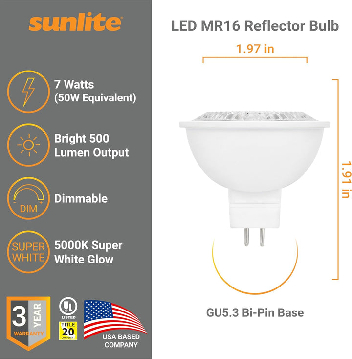 Sunlite LED MR16 Reflector Spotlight Bulb - 6 Watts - 5000K