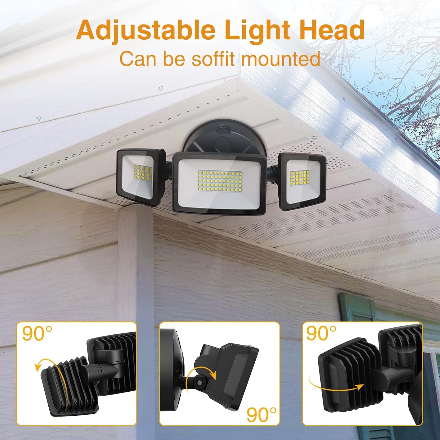 Security Light 3 Heads Black 60W Square CW 6500K AZ