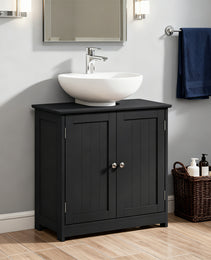 Pedestal Sink Storage Cabinet, Bathroom Sink Cabinet With U-Shape Cut-Out And Adjustable Shelf, Black