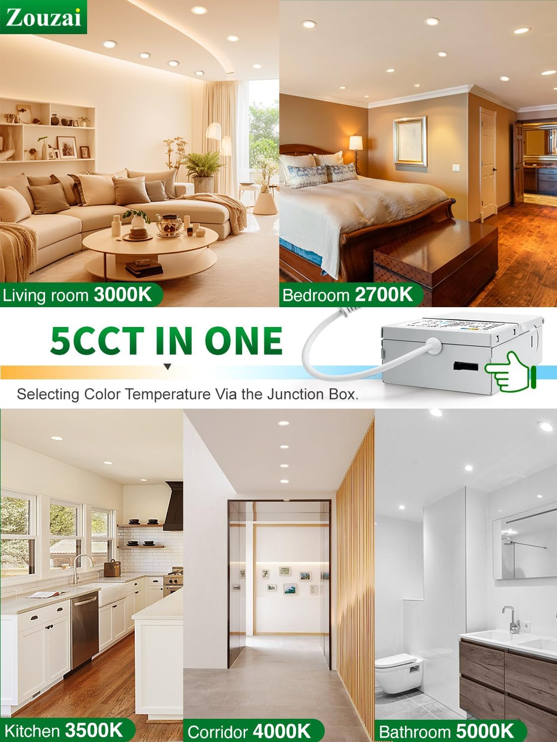 4" Black 5CCT Selectable Ultra-Thin LED Recessed Ceiling Light 9wc AZ