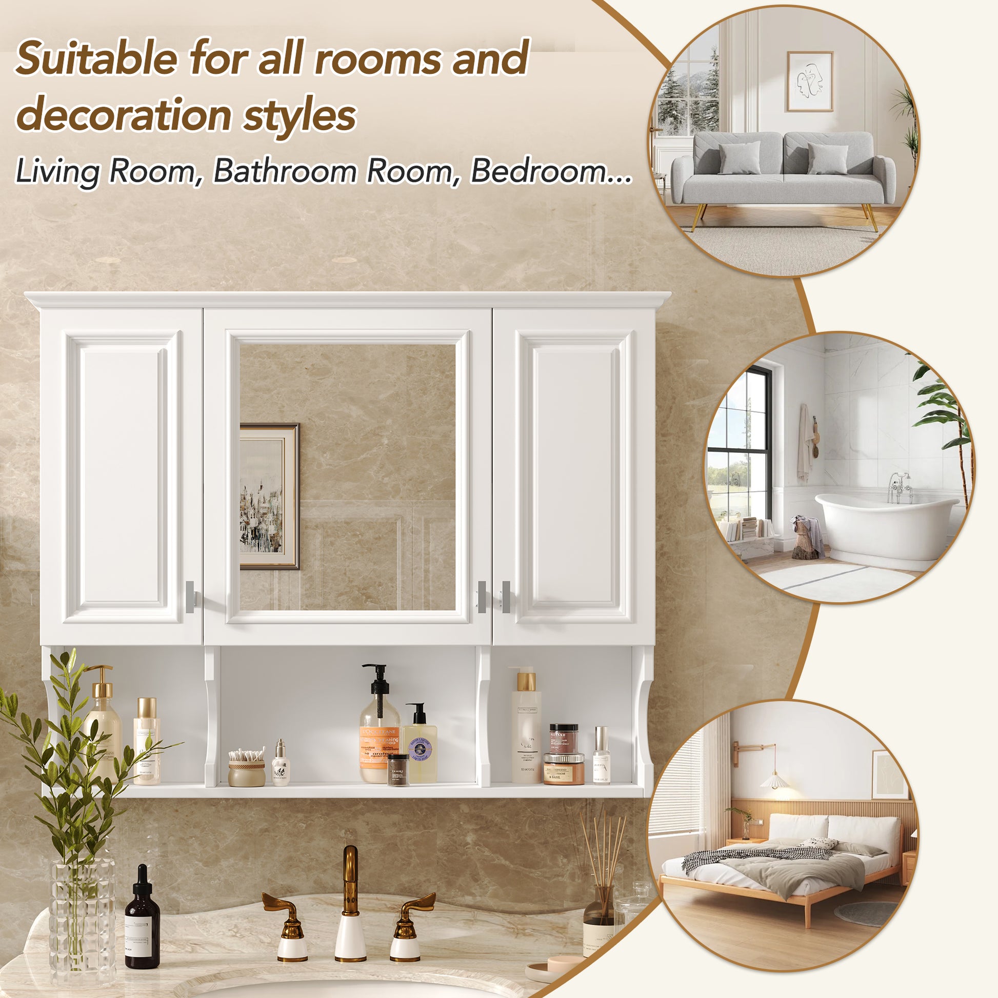 35'' X 28'' Wall Mounted Bathroom Medicine Cabinet, Modern Bathroom Wall Cabinet With Mirror,  Mirror Cabinet With Open Shelves