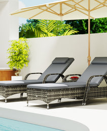 Patio Chaise Lounge Chair Set of 2 with Table