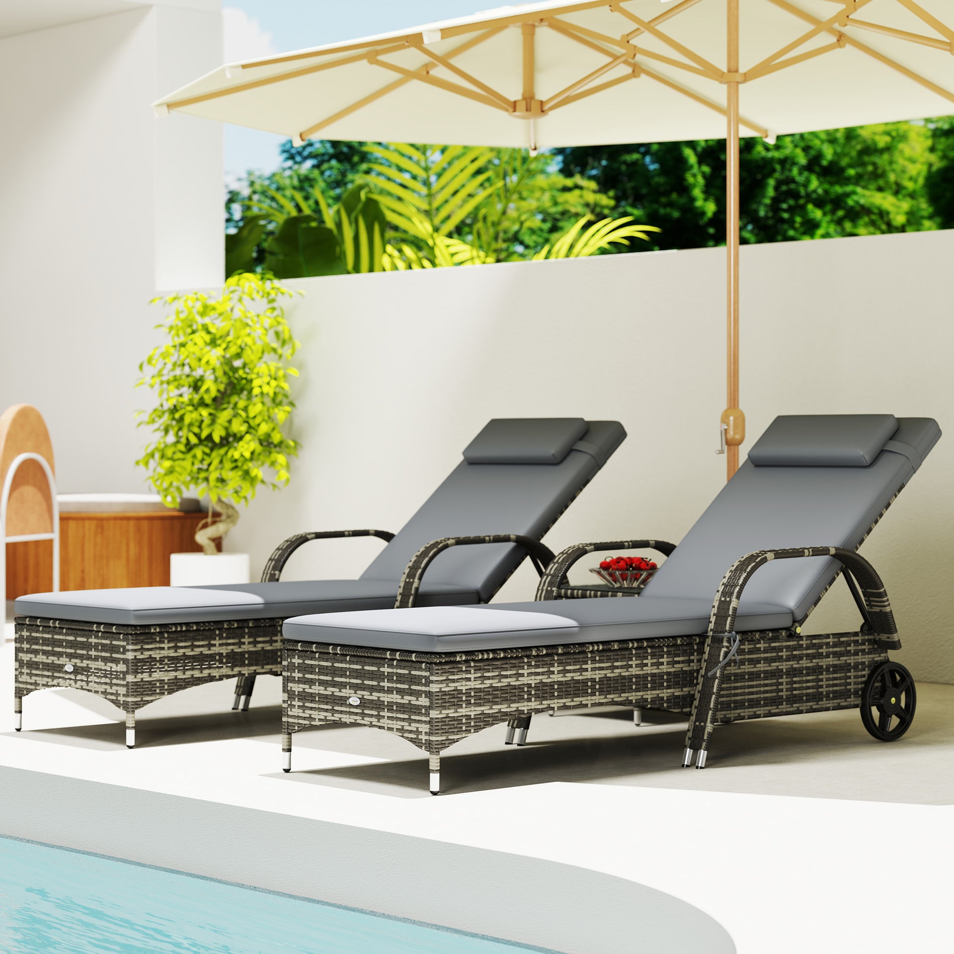 Patio Chaise Lounge Chair Set of 2 with Table