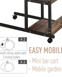 Mobile Nightstand Adjustable 3-Tier C-Shaped Side Table With Casters