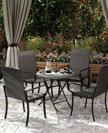 Set Of 4 Outdoor Wicker Dining Chairs With Armrest, Steel Frame, Highback And Deep Seating, Brown