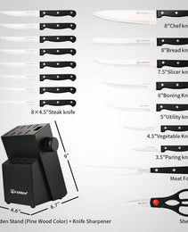 19-piece Knife Set, German Steel, Durable, Dishwasher-safe, Kitchen Knife Set With Built-in Sharpener For Chopping, Slicing, Dicing And Cutting