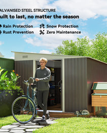 11' x 9' Metal Outdoor Storage Shed, Tool House with Double Lockable Doors for Backyard, Patio, Lawn, Garage, Gray