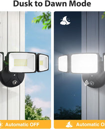 Security Light 3 Heads Black - 60w 6500K - Photocell - AZ