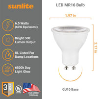 Sunlite LED GU10 Reflector Spotlight Bulb -  Watts - 6500K