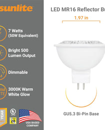 Sunlite LED MR16 Reflector Spotlight Bulb - 6-7Watts - 3000K