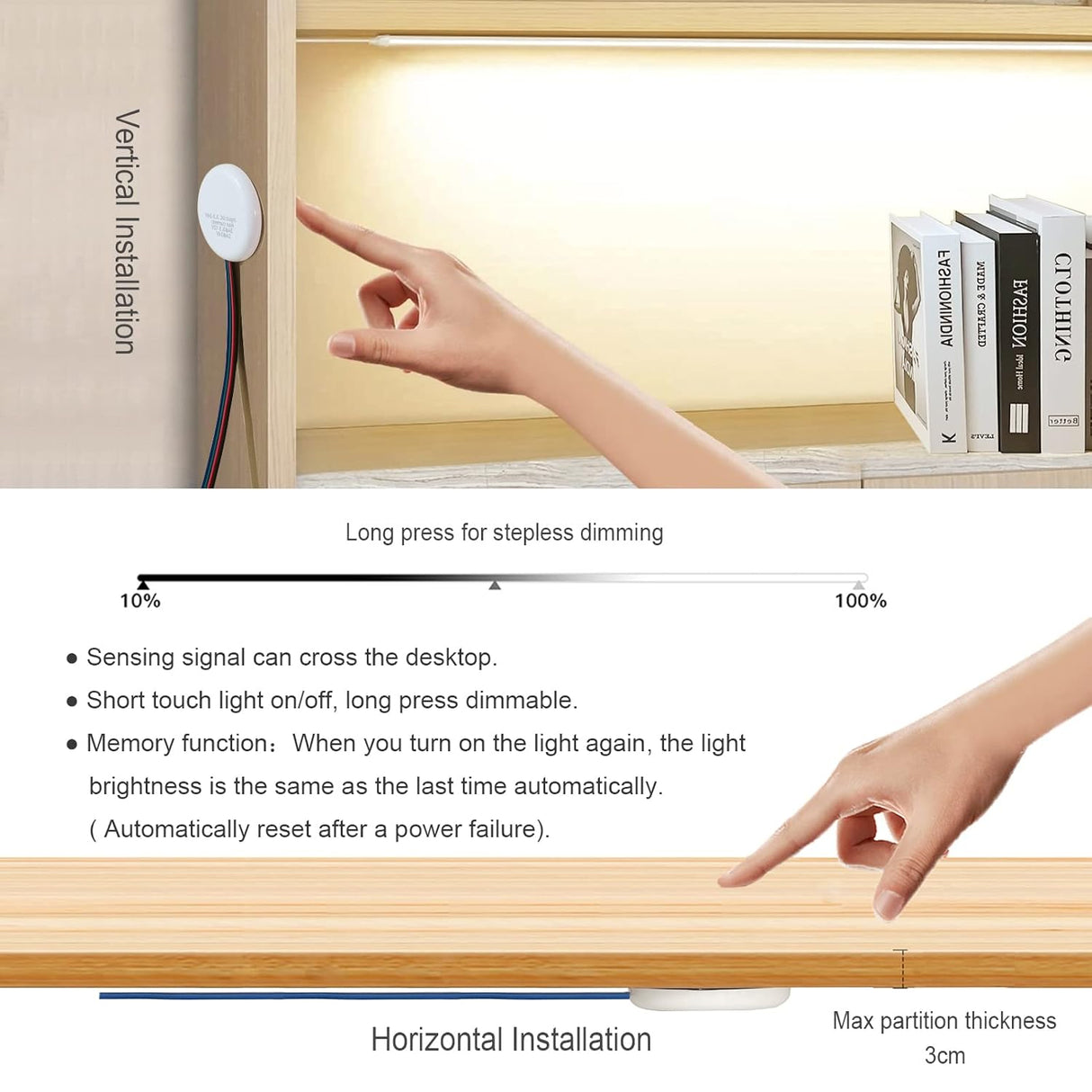 LED Touch Dimmer Switch, DC 3.7-24V - 72W - AZ