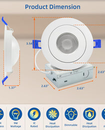 4" Gimbal White - 90 Degree - Round - 9W - 3CCT - BTY