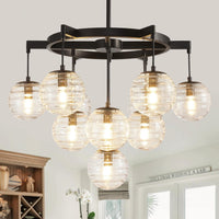 8-Light Lantern Tiered Pendant Light Fixtures, No Assembly Required Farmhouse Chandelier for Entryway, Large Chandeliers for High Ceilings, Modern Hanging Light Fixture for Foyer, Staircase