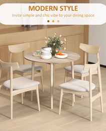 Folding Dining Table, Round Drop Leaf Kitchen Table for Small Spaces with Wood Legs, Oak Color