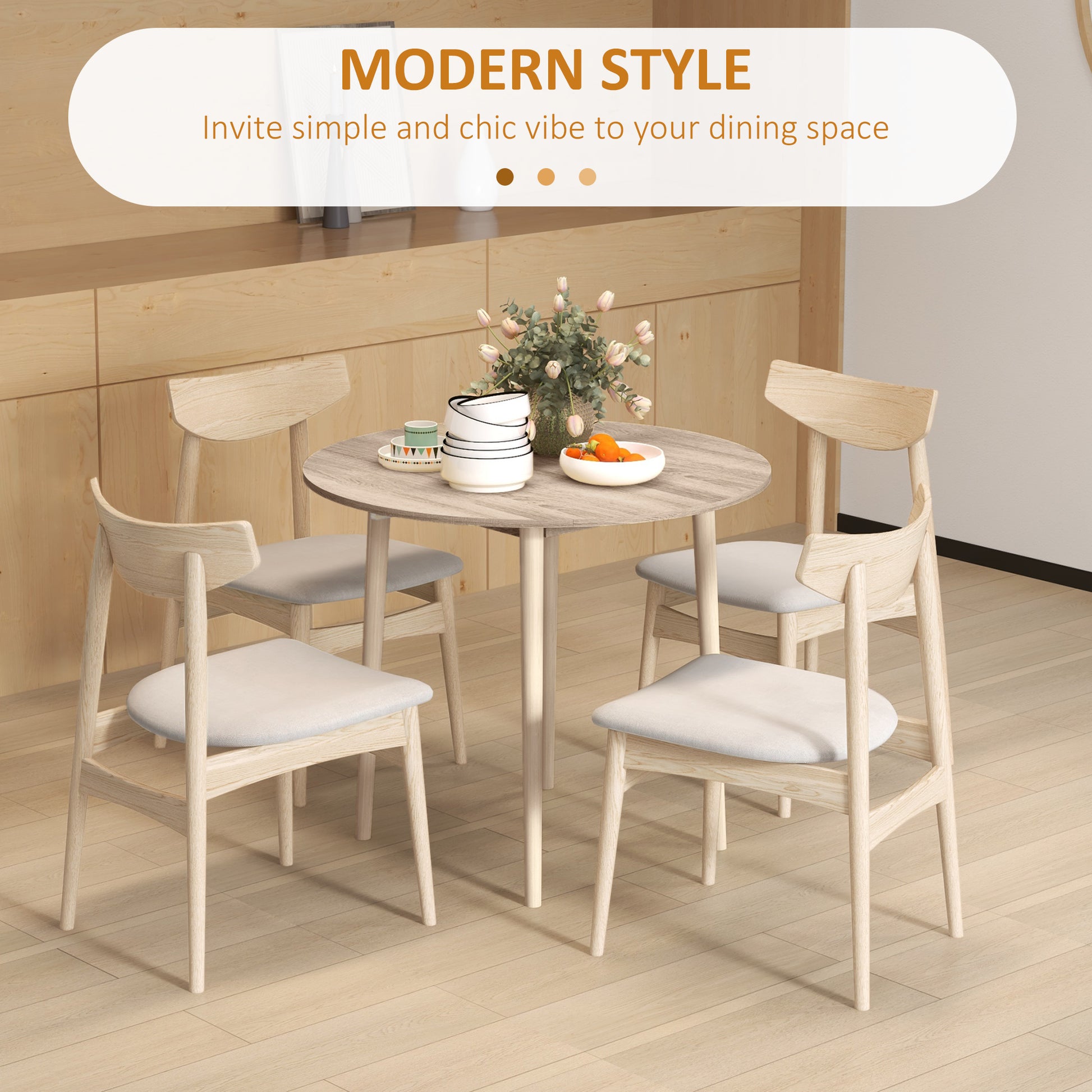 Folding Dining Table, Round Drop Leaf Kitchen Table for Small Spaces with Wood Legs, Oak Color