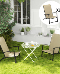 Set of 2 Outdoor Dining Chairs with High Back, Armrests, Folding Patio Chairs for Patio, Lawn, Camping, Beige
