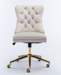 Velvet Fabric Tufted Button Home Office Chair, Adjustable Office Chair Swivel Office Chair