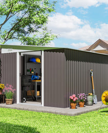11' x 9' Metal Outdoor Storage Shed, Tool House with Double Lockable Doors for Backyard, Patio, Lawn, Garage, Gray