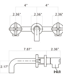 Double Handle Wall Mount Bathroom Faucet Brushed Gold