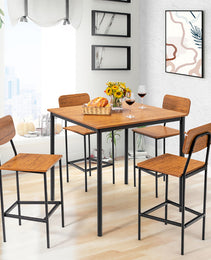 5 Pieces Industrial Dining Table Set With Counter Height Table And 4 Bar Stools