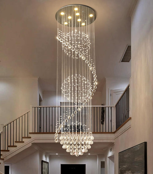 D24'' X H78'' Crystal Chandelier for Entryway High Ceiling Chandeliers Glam Chandelier Modern Large Raindrop Chandeliers LED Dimmable Light Fixtures for Staircaes Foyer Living Room