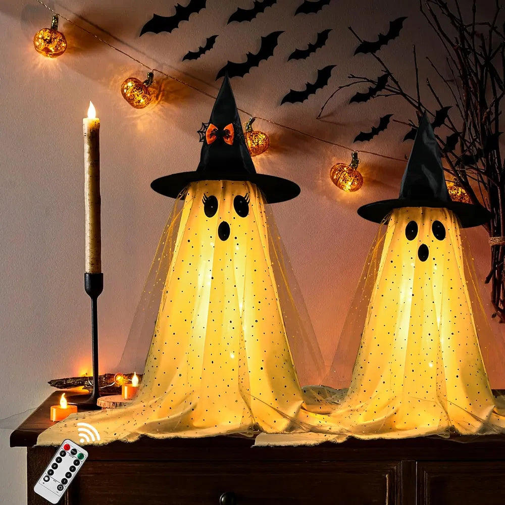 2-Pack Spooky Ghosts with Remote String Lights