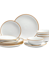12 PCS Dinnerware Set Ceramic Plates And Bowls Sets Service For 4 White