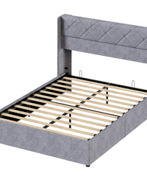 Large-sized Lifting Storage Bed, Soft-padded Platform Bed Frame, Headboard With Backrest, Hydraulic Lifting Storage Bed