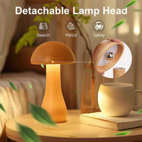 Wooden Small Mushroom Lamp, Touch Switch Cordless Table Lamp for Nightstand