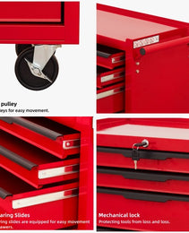 7-Drawer Rolling Tool Chest Cabinet, Large Capacity Metal Tool Box With Wheels And Cylinder Locking, Roll Around Storage Organizer Tool Cart For Garage, Warehouse, Work Shop - Red