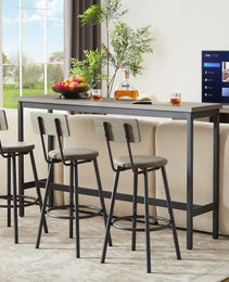 Long Bar Table Set With 3 PU Upholstered Bar Stools, Industrial Bar Table And Chairs For Kitchen Breakfast Table, Living Room, Banquet Hall, Rustic Gray And Black, 63inL X15.7 W X 37.5 H