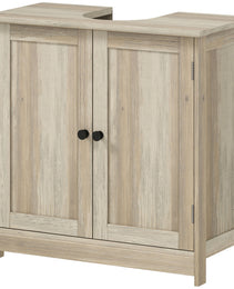 Bathroom Vanity Cabinet, Under Sink Bathroom Cabinet with 2 Doors and Adjustable Shelf, Weathered Gray Oak