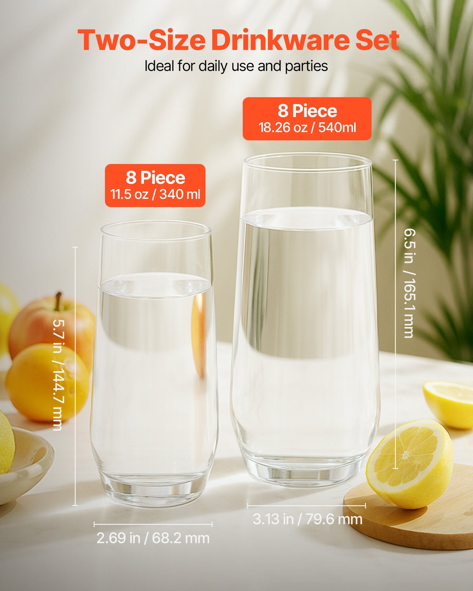 Drinking Glasses Set, 16-Piece Crystal Glass Cups, Elegant Mixed Glassware Set, With 8 Pcs 18.26 Oz Highball And 8 Pcs 11.5 Oz Cocktail Drinkware For Kitchen, Beer, Smoothie, Juice, Soda, Wine