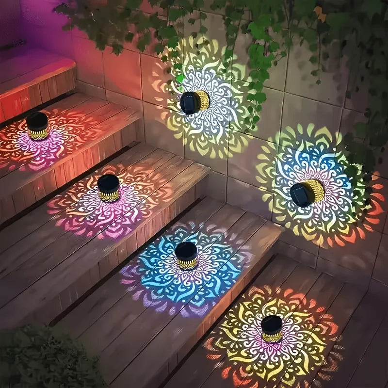 1/2/4 Packs Solar Fence Lights, with Mandala Pattern Design, Suitable for Outdoor Walls, with IPX4 Waterproof Rating. Metal Sola