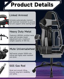 Gaming Chair, Computer Chair Ergonomic Chair With Footrest Office Chair Ergonomic Computer Chair With Lumbar Backrest Blackgray