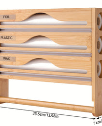Bamboo Plastic Wrap Cutter With Paper Towel Holder Kitchen Wall-mounted Tinfoil Cutter With Three-grid Cutter And Paper Towel Storage Rack
