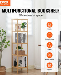 5-Tier Bathroom Standing Shelf, Narrow Shelving Unit, Display Storage Rack Organizer, Freestanding Flower Plant Stand, Multifunctional Bamboo Shelf Ideal For BathRoom, Kitchen, Home, Natural