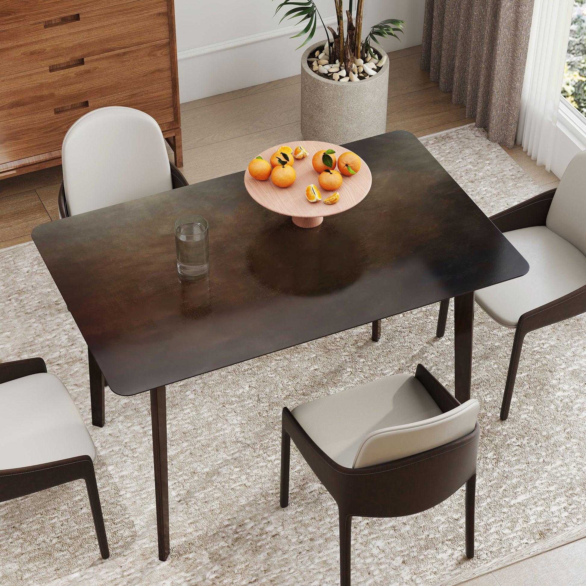 47.2" Rectangle Dining Table For 4, Mid-Century Modern Kitchen Table With Rubber Wood Frame For Dining Room, Mahogany