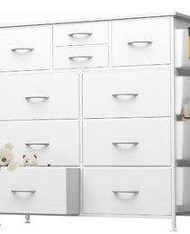 10-Drawer Dresser With Side Pocket & Hooks, Storage Cabinet With Wood Top For Bedroom Closet Organization