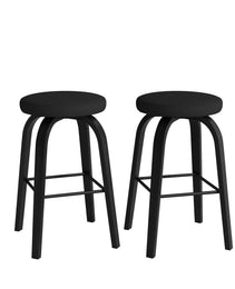 Swivel Bar Stools Set Of 2, Bar Height Backless 30 Bar Stool, Fabric Upholstered Seat, Sturdy Wood Legs And Metal Footrest, Mid-Century Modern Island Stools For Home Bars, Restaurants, All-black