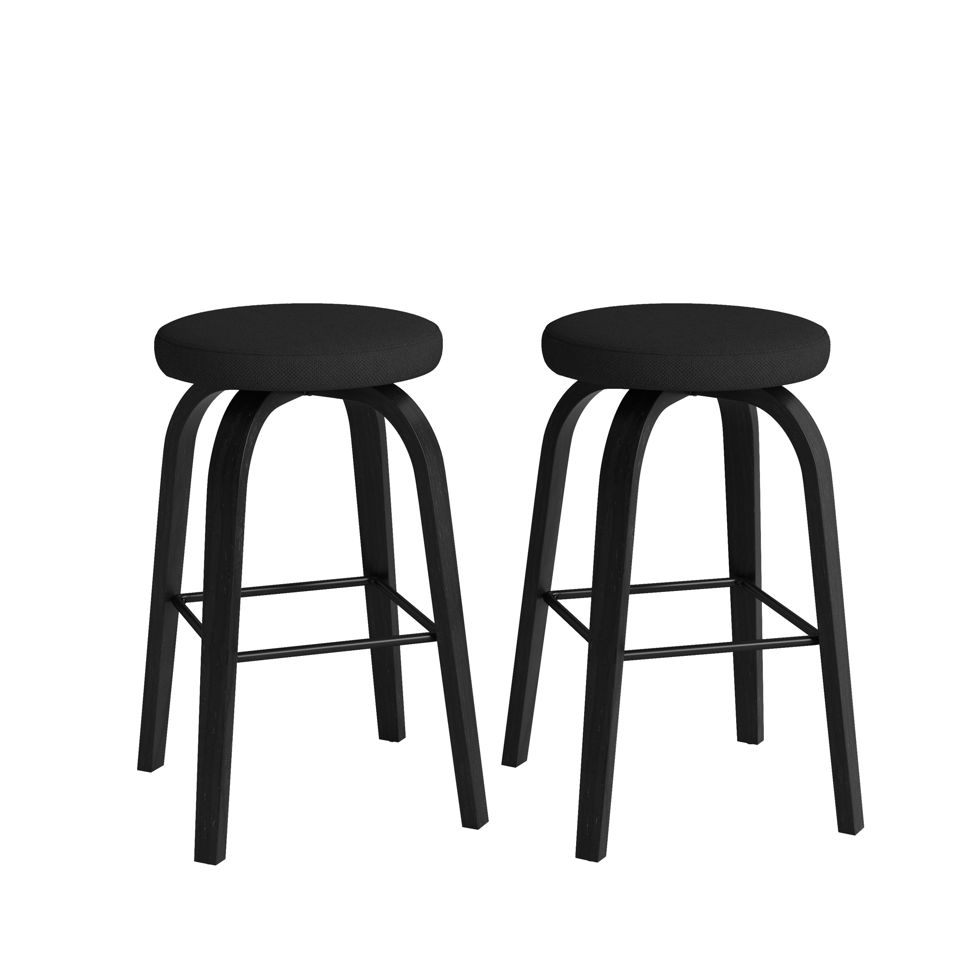 Swivel Bar Stools Set Of 2, Bar Height Backless 30 Bar Stool, Fabric Upholstered Seat, Sturdy Wood Legs And Metal Footrest, Mid-Century Modern Island Stools For Home Bars, Restaurants, All-black